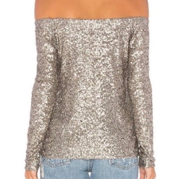 BAILEY 44 OFF THE SHOULDER SEQUIN TOP SMALL TAUPE ANTIQUE GOLD SILVER - Picture 8 of 8
